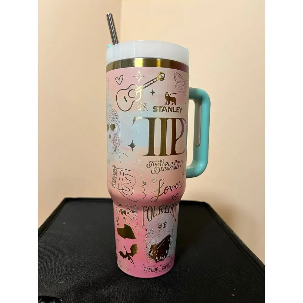 Stanley Pink Aqua Taylor Swift Theme Customized Quencher H2.0 40oz Tumbler